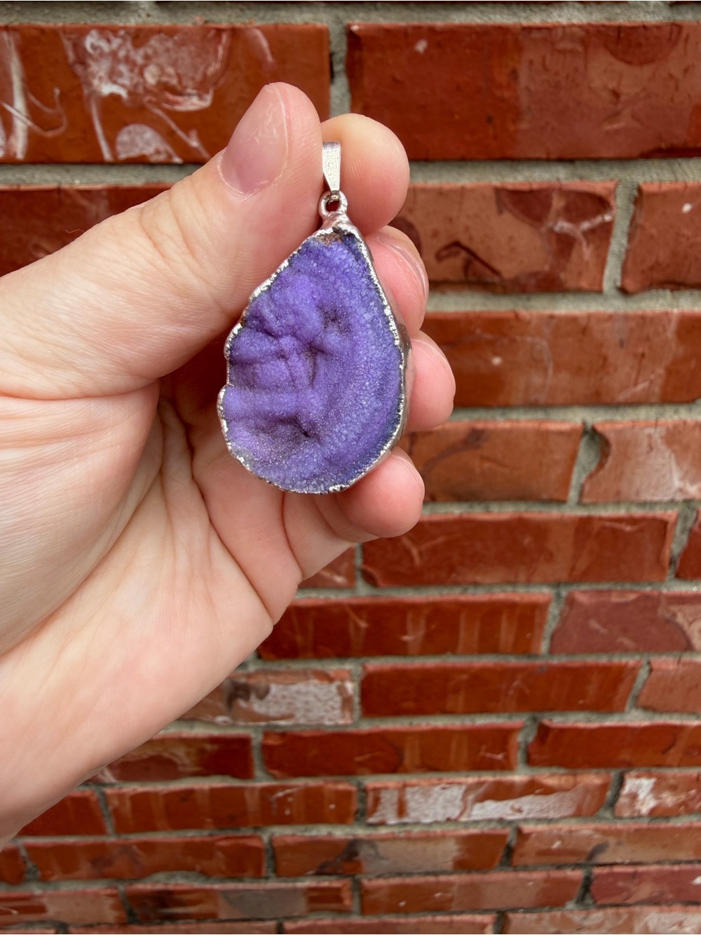 Purple Druzy Teardrop Pendant Necklace - Women Jewelry